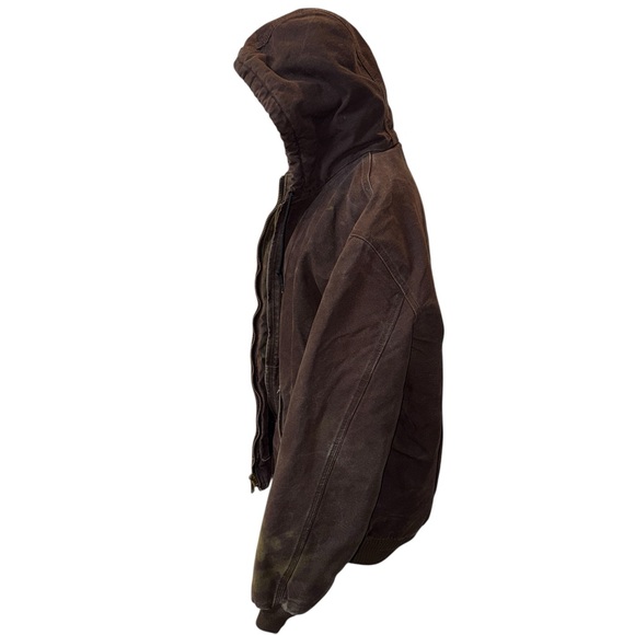 Vintage Carhartt J130 Brown Duck Canvas Y2K Jacket Distressed Grunge Hooded - Picture 4 of 14
